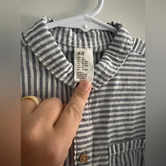H&M Toddler Boys 18M Striped Button-Up Shirt Blue White Cotton - Picture 2 of 4